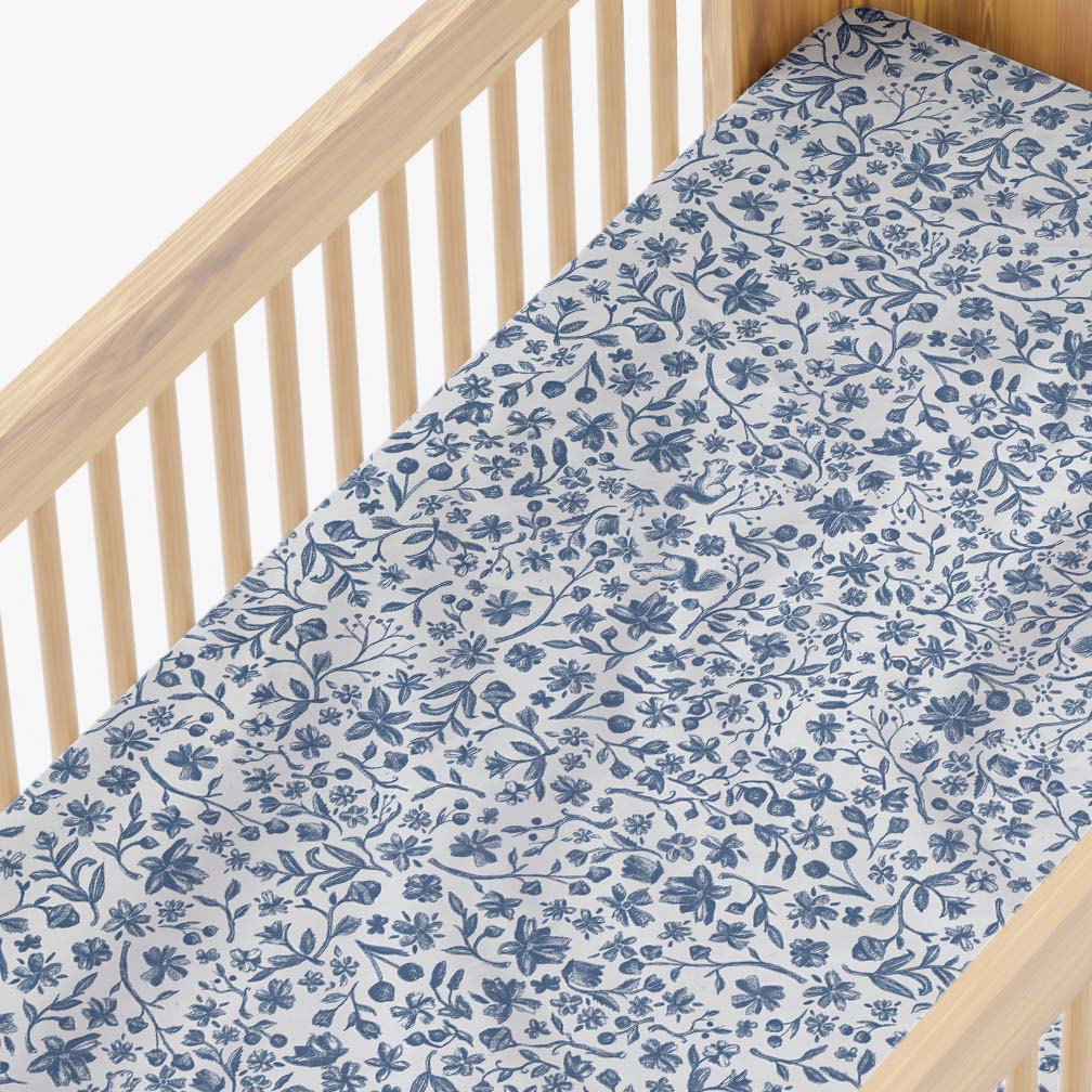 Crib Sheet in Botanic Blue